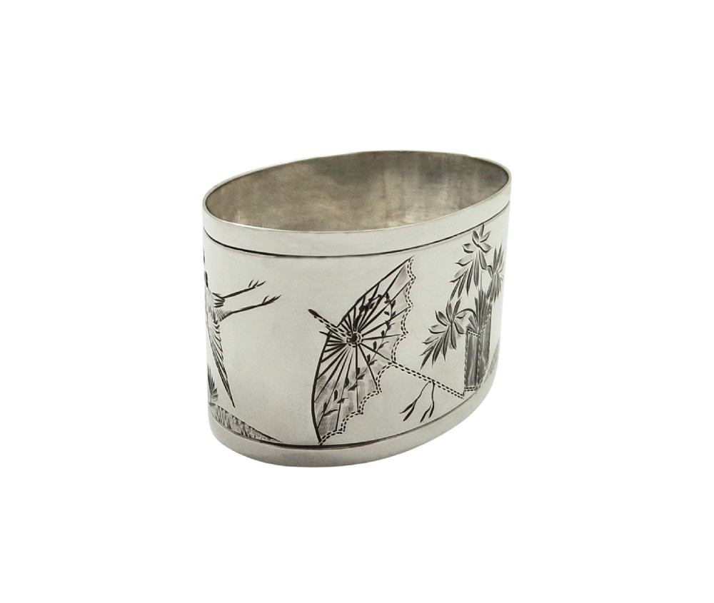 Set of 6 Antique Victorian Sterling Silver Napkin Rings in Case 1897 View VII