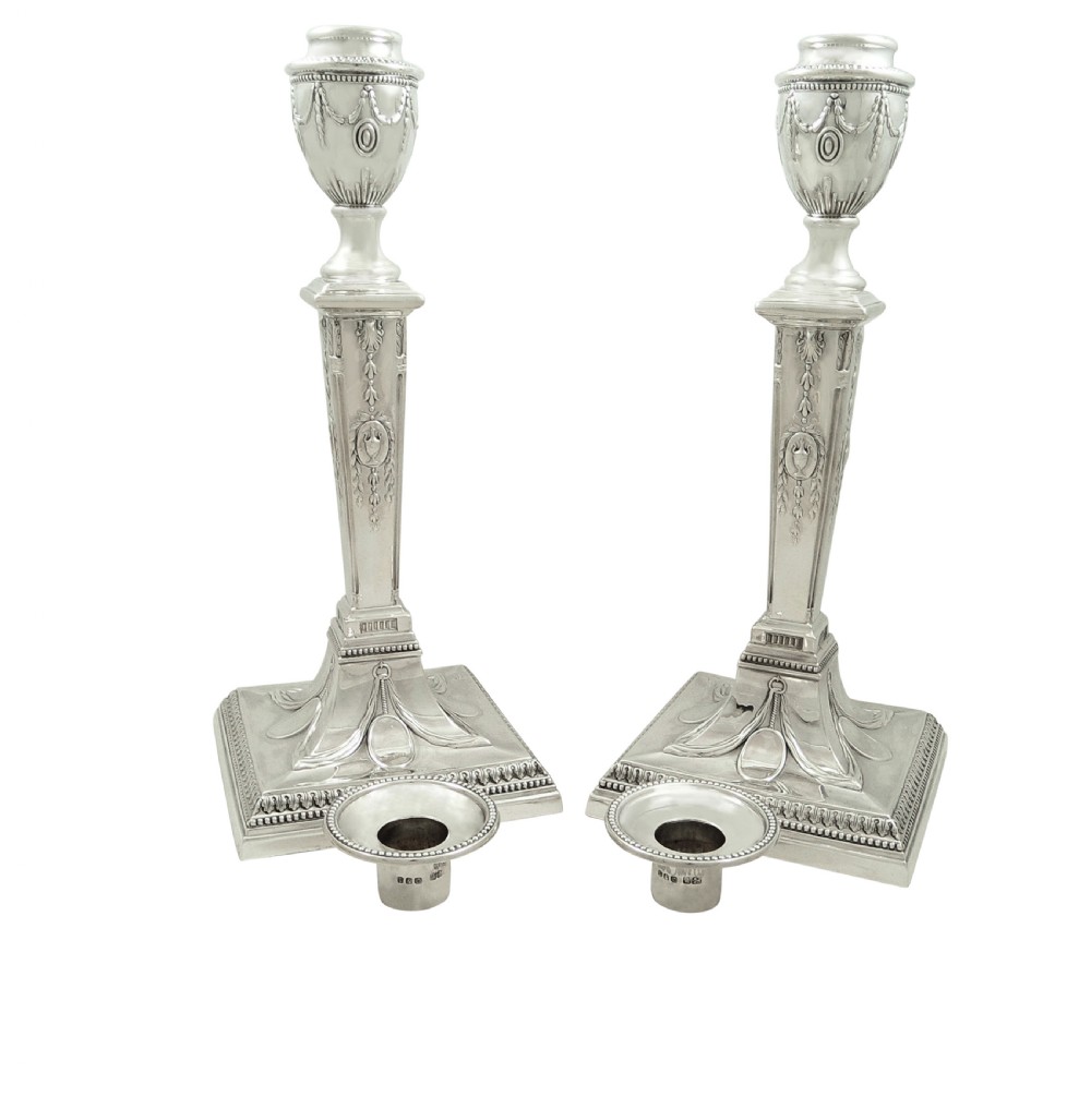 Pair of Antique Victorian Sterling Silver Candlesticks 1894 View II