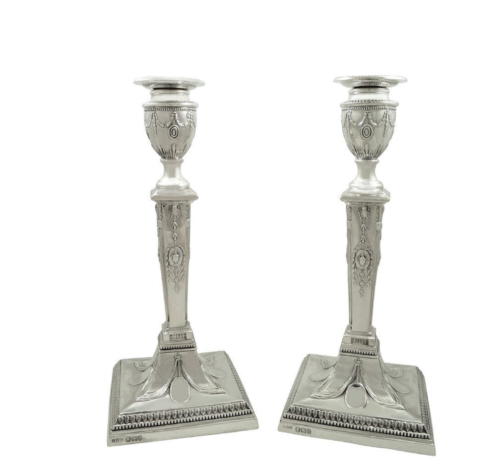 Pair of Antique Victorian Sterling Silver Candlesticks 1894 View X