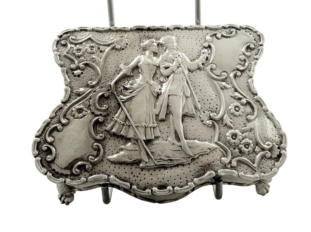 Antique Edwardian Sterling Silver Ring / Trinket Box with Scene 1910 View II