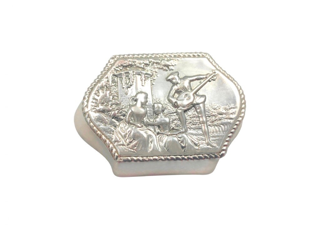 Antique Victorian Sterling Silver Trinket Box 1899 - The Music Lesson View IV