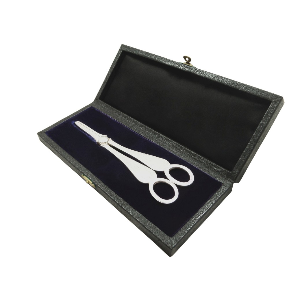 Pair of Antique Victorian Sterling Silver Grape Shears / Scissors in Case 1884