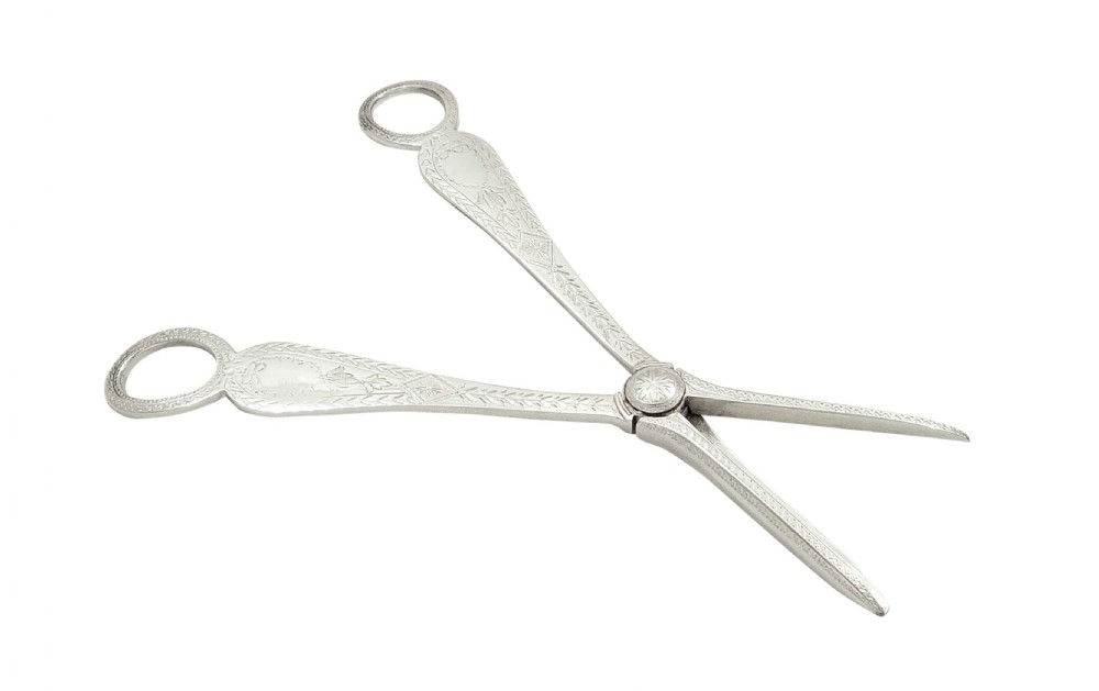 Pair of Antique Victorian Sterling Silver Grape Shears / Scissors in Case 1884 View IV