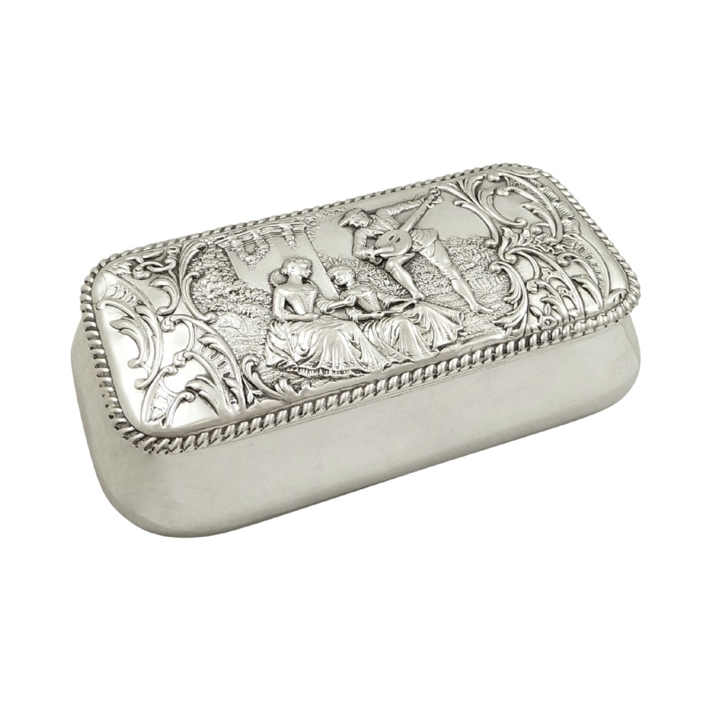Antique Victorian Sterling Silver Trinket Box 1899 - The Music Lesson