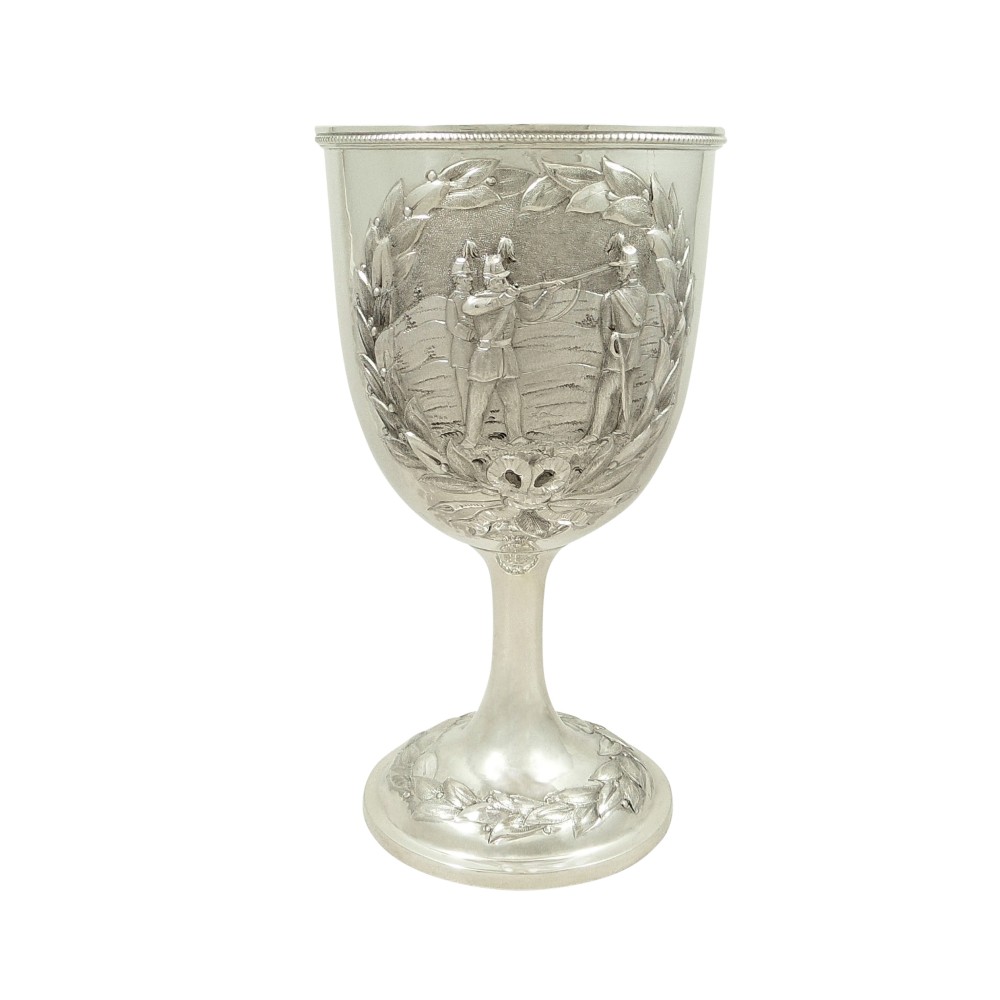 Antique Victorian Sterling Silver Goblet - 1865 - Soldiers with Muskets