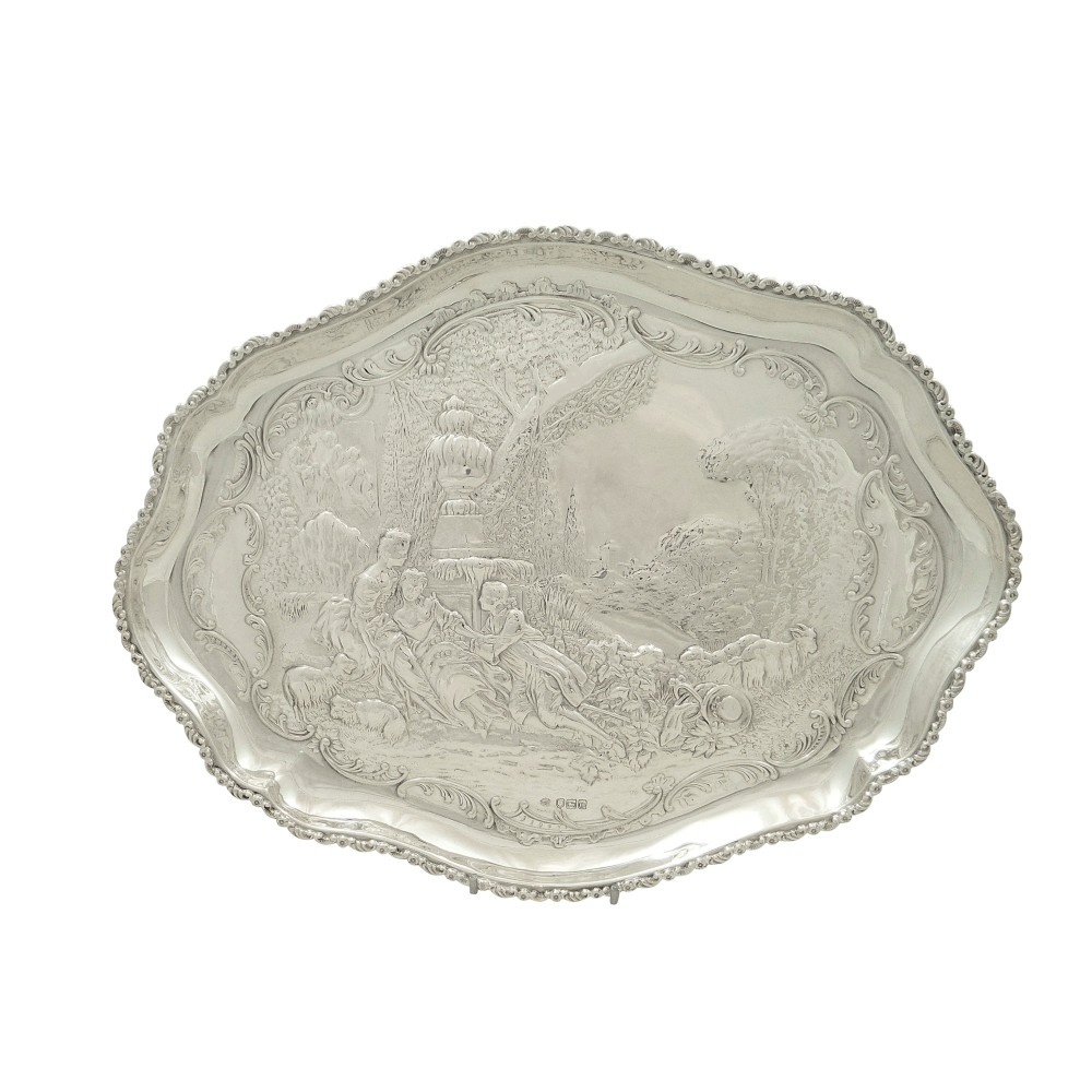 Antique Edwardian Sterling Silver Dressing Tray with Scene 1909