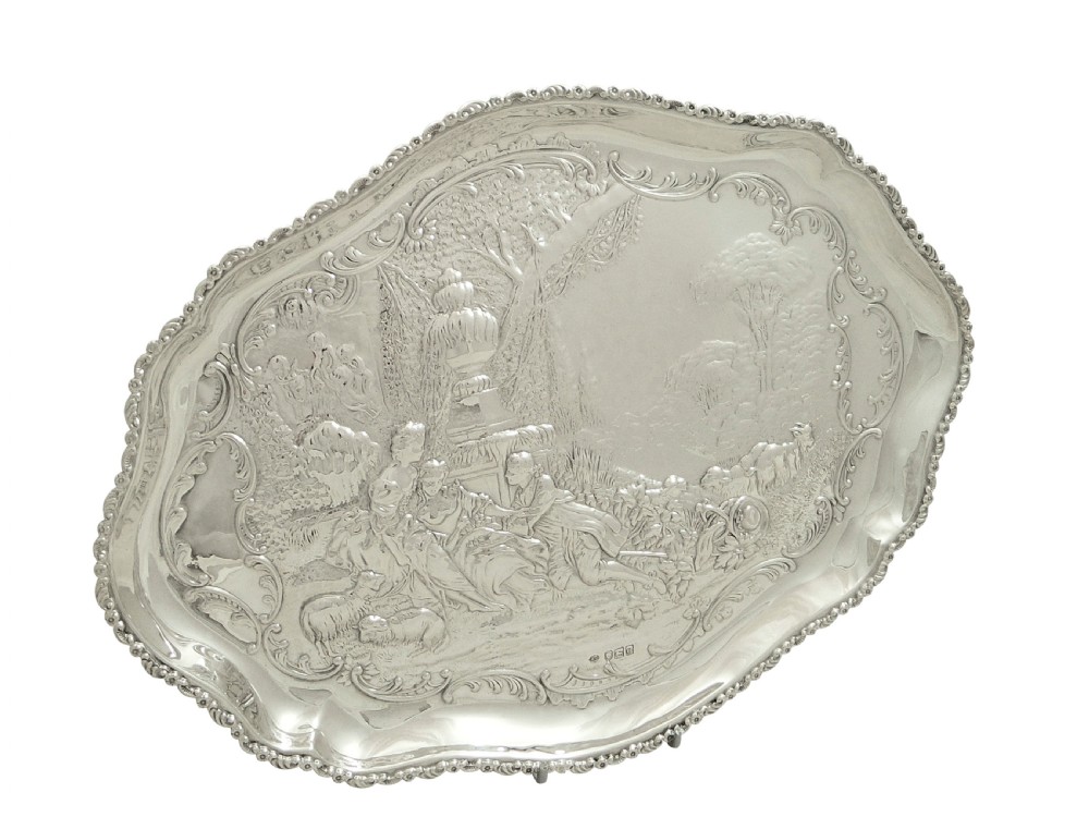 Antique Edwardian Sterling Silver Dressing Tray with Scene 1909 View IV
