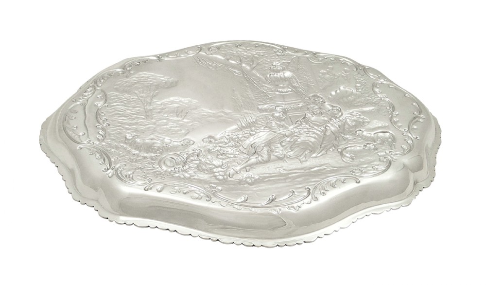 Antique Edwardian Sterling Silver Dressing Tray with Scene 1909 View VI