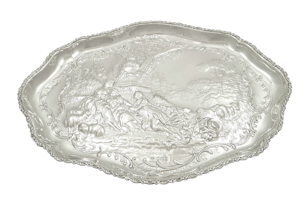 Antique Edwardian Sterling Silver Dressing Tray with Scene 1909 View X