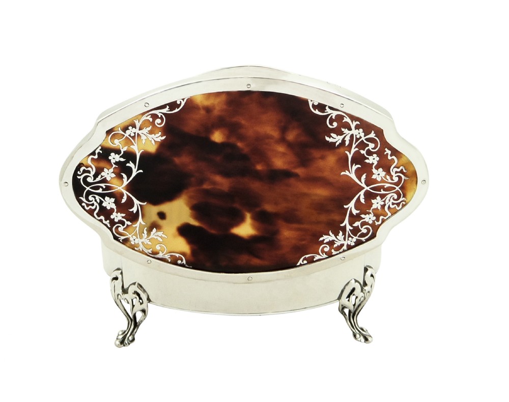 Antique Sterling Silver & Tortoiseshell Trinket Box - 1919 Mappin & Webb View II