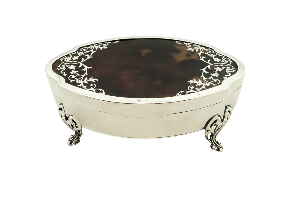 Antique Sterling Silver & Tortoiseshell Trinket Box - 1919 Mappin & Webb View V