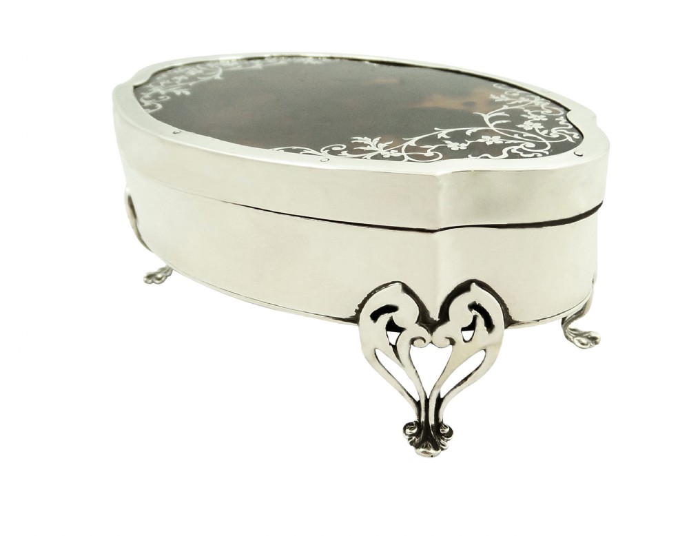 Antique Sterling Silver & Tortoiseshell Trinket Box - 1919 Mappin & Webb View VI