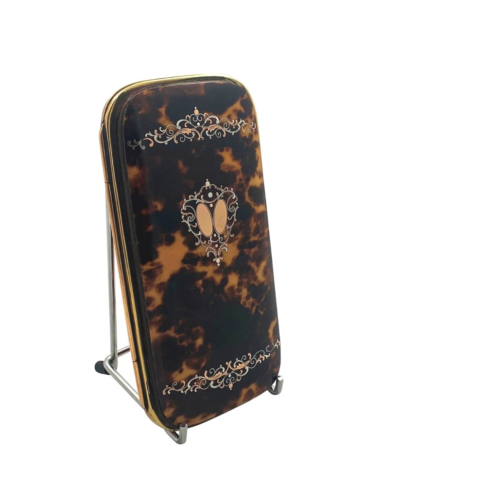 Antique Victorian Tortoiseshell with Silver & Gold Pique Cigar Case c1850