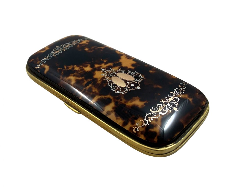 Antique Victorian Tortoiseshell with Silver & Gold Pique Cigar Case c1850 View VII