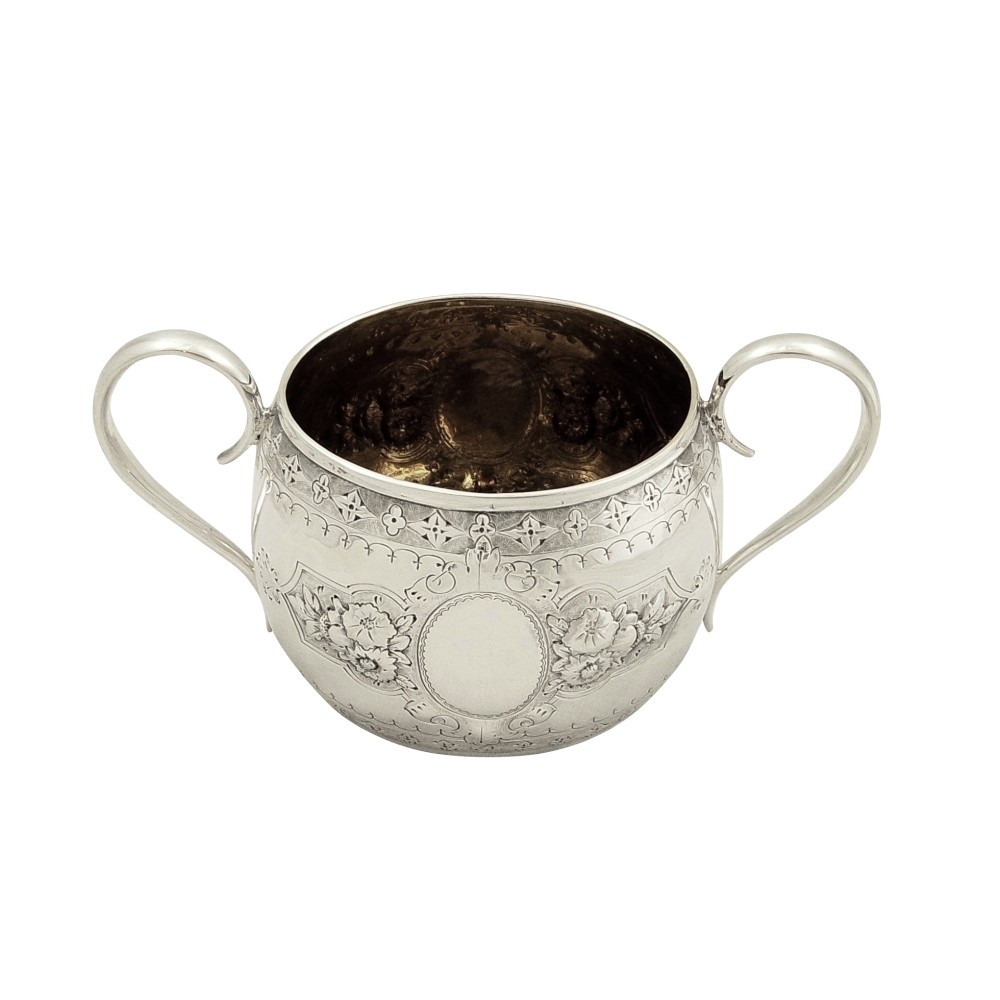 Antique Victorian Sterling Silver 2 Handle Sugar Bowl 1894