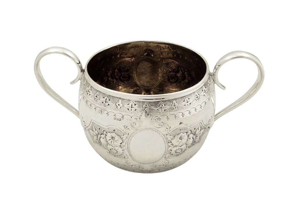 Antique Victorian Sterling Silver 2 Handle Sugar Bowl 1894 View X