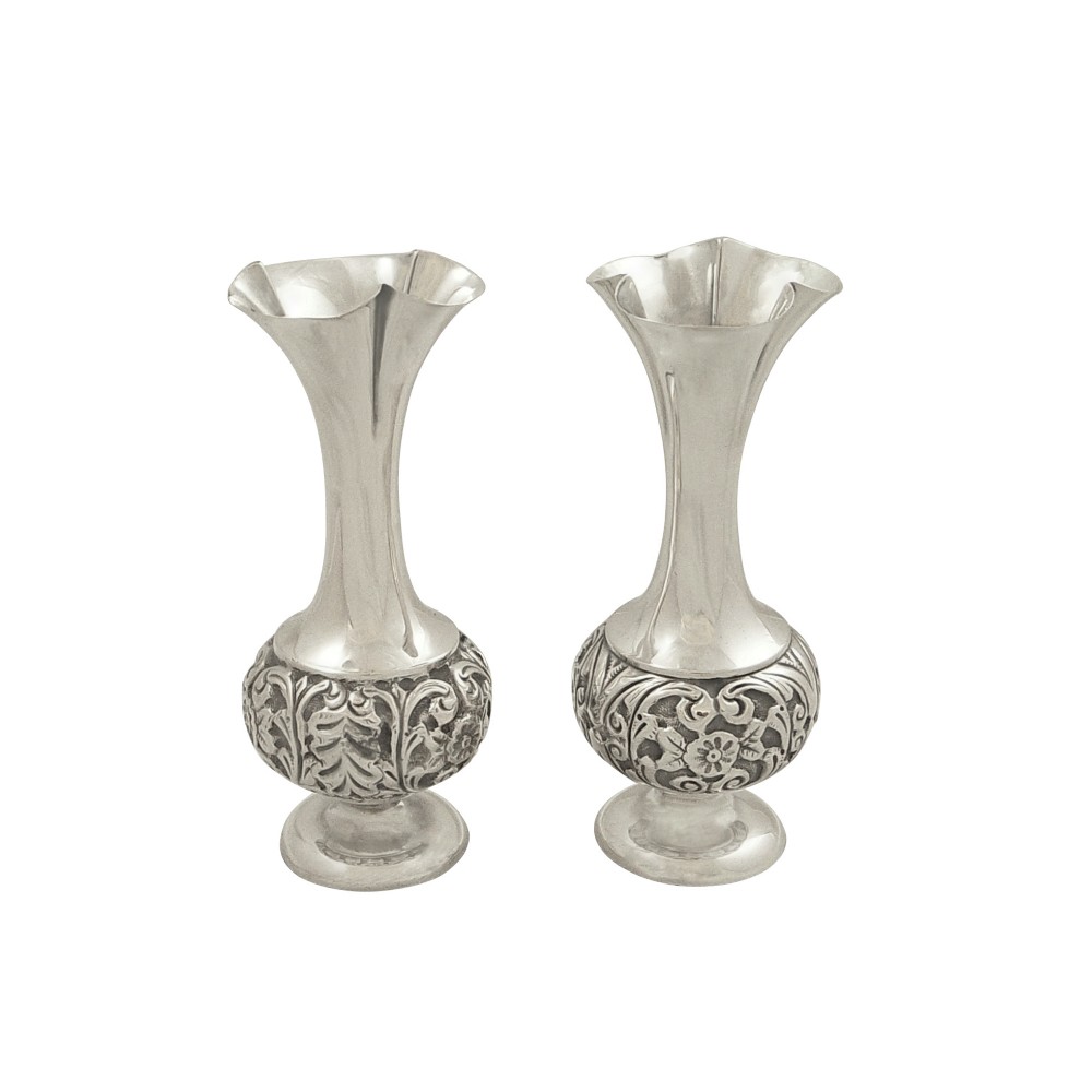Pair of Antique Edwardian Sterling Silver Vases 1902