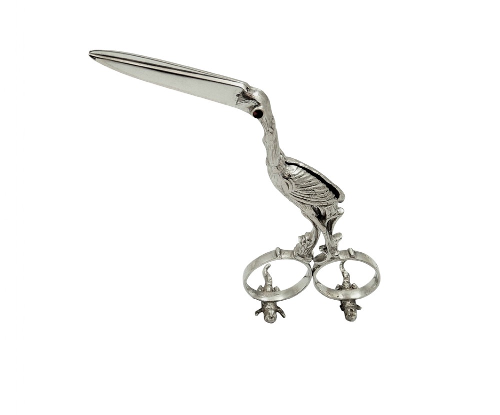 Antique Dutch Silver Stork Baby Scissors c1900 View VII