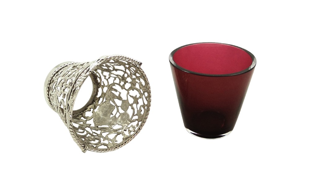 Antique Edwardian Silver Basket with Cranberry Liner 1906 View III
