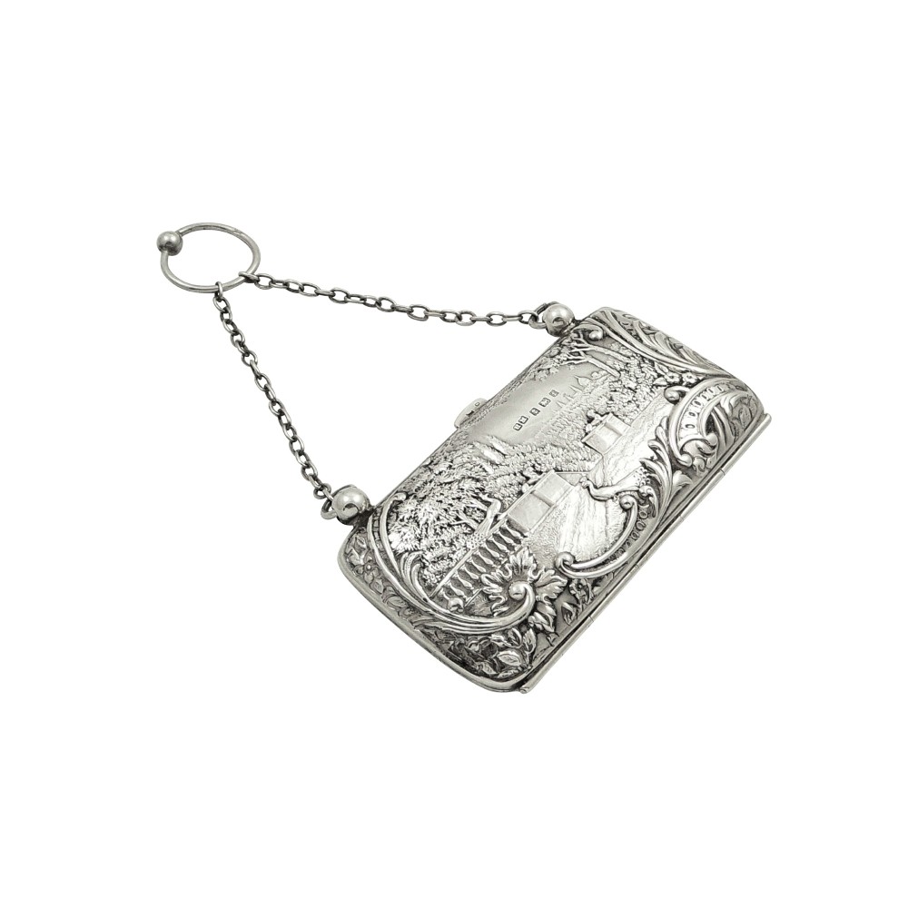 Antique Edwardian Sterling Silver Purse with Scenes 1905