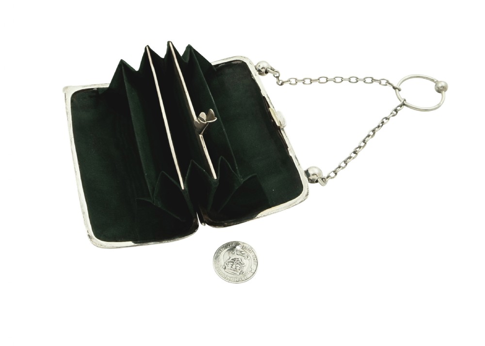 Antique Edwardian Sterling Silver Purse with Scenes 1905 View III