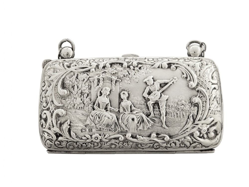 Antique Edwardian Sterling Silver Purse with Scenes 1905 View IV