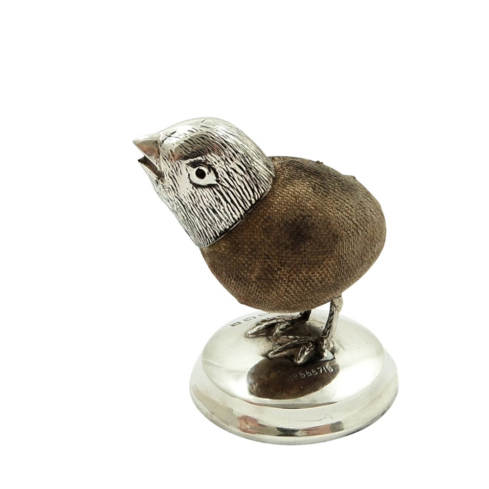 Antique Edwardian Sterling Silver Chick / Bird Pin Cushion 1909