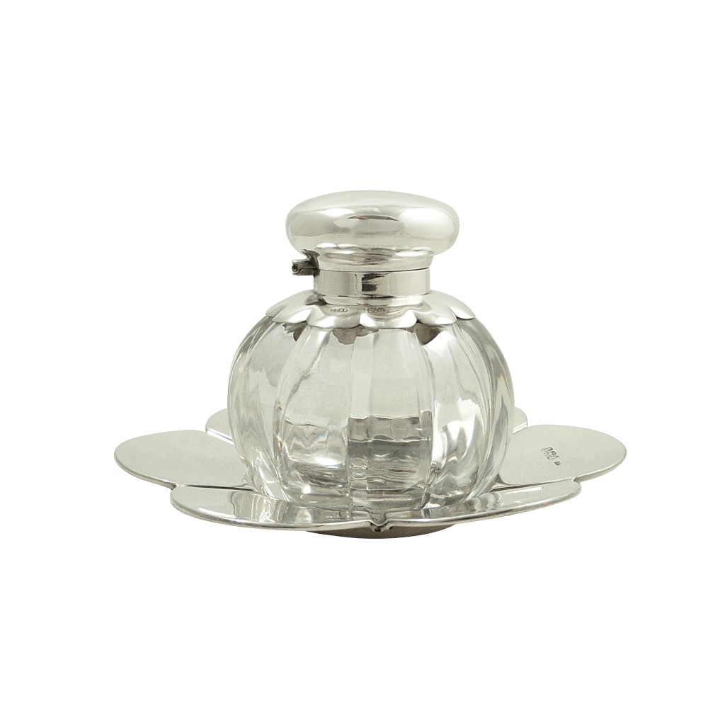 Antique Victorian Sterling Silver Inkwell on Stand 1898