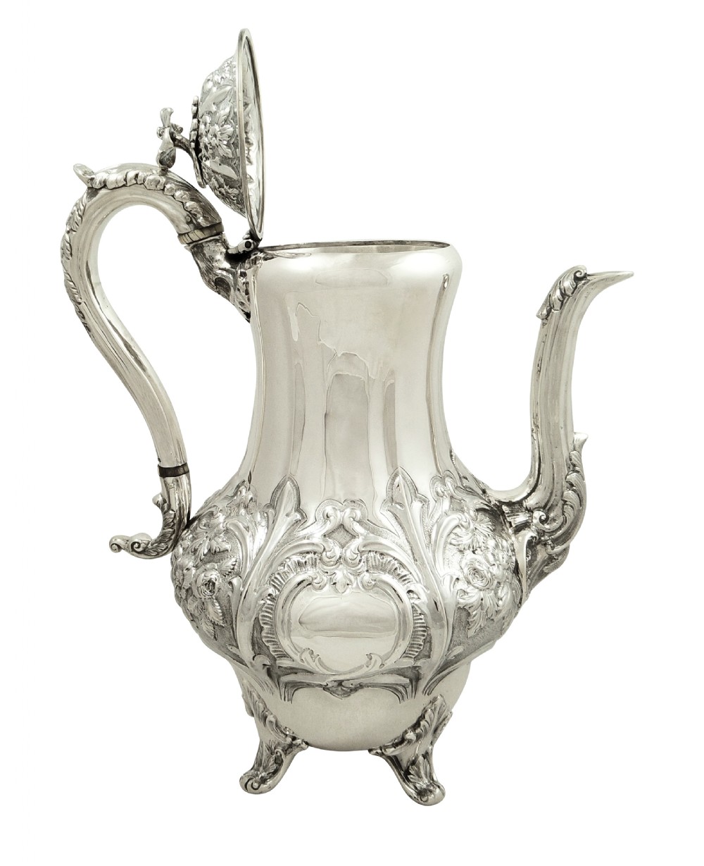 Antique Victorian Sterling Silver 3 Pint Coffee Pot 1853 View II