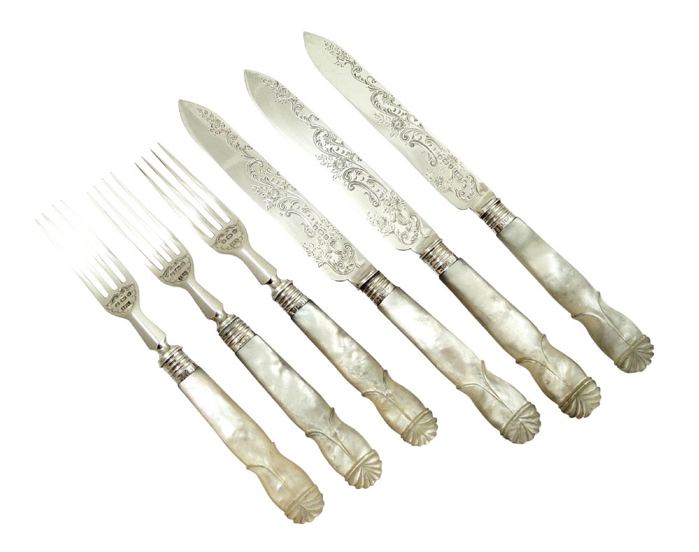 Antique Victorian Sterling Silver & Mother of Pearl Canteen of Cutlery 1891 View II