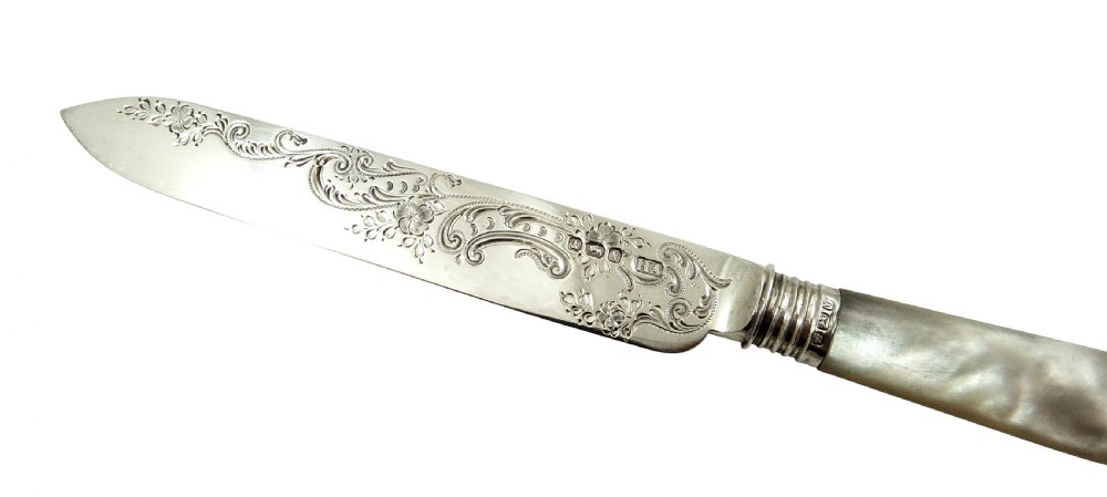 Antique Victorian Sterling Silver & Mother of Pearl Canteen of Cutlery 1891 View IV
