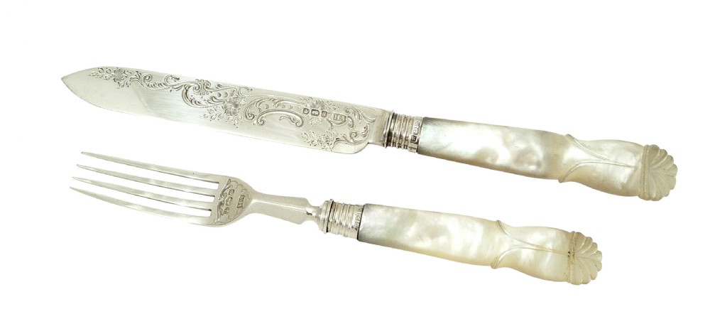 Antique Victorian Sterling Silver & Mother of Pearl Canteen of Cutlery 1891 View VI