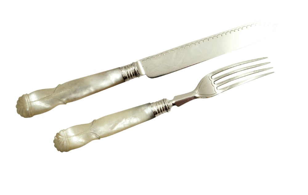 Antique Victorian Sterling Silver & Mother of Pearl Canteen of Cutlery 1891 View IX