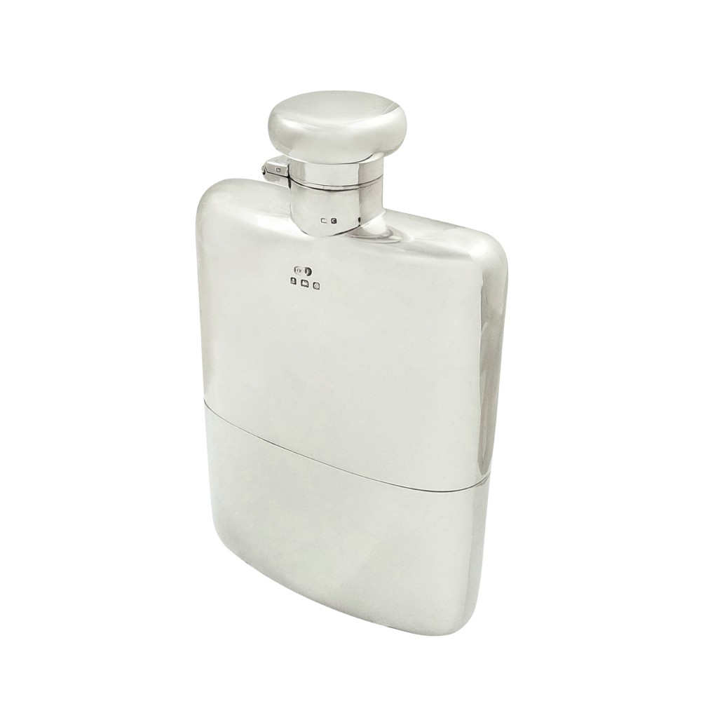 Antique Sterling Silver Hip  Flask with Cup 1927