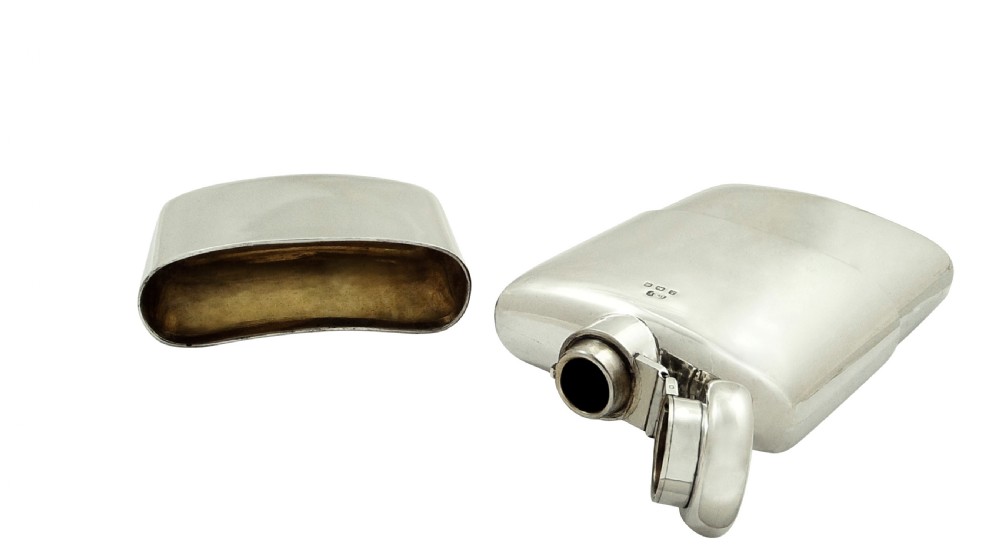 Antique Sterling Silver Hip  Flask with Cup 1927 View III
