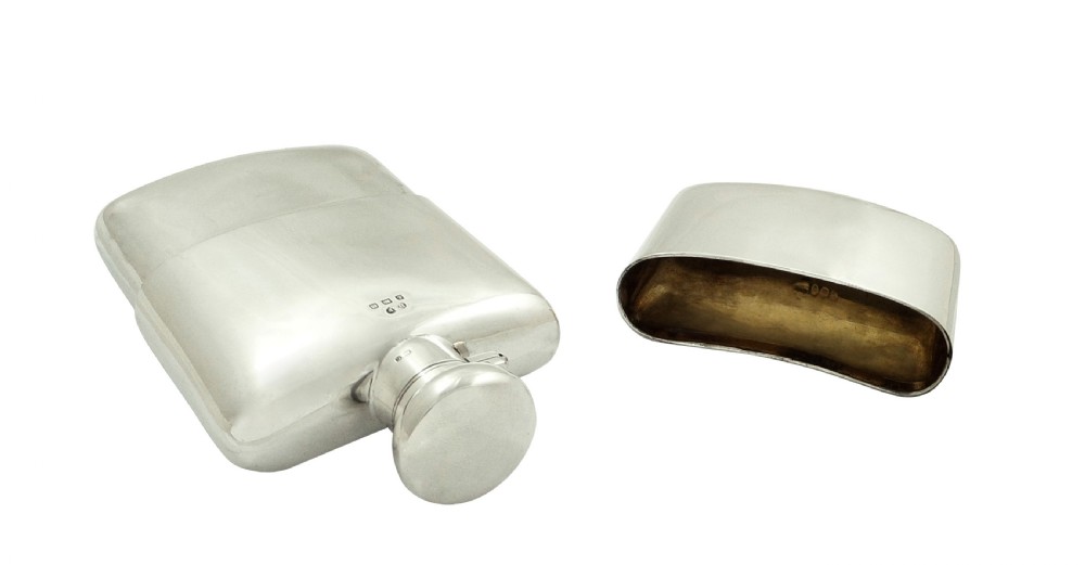 Antique Sterling Silver Hip  Flask with Cup 1927 View VI