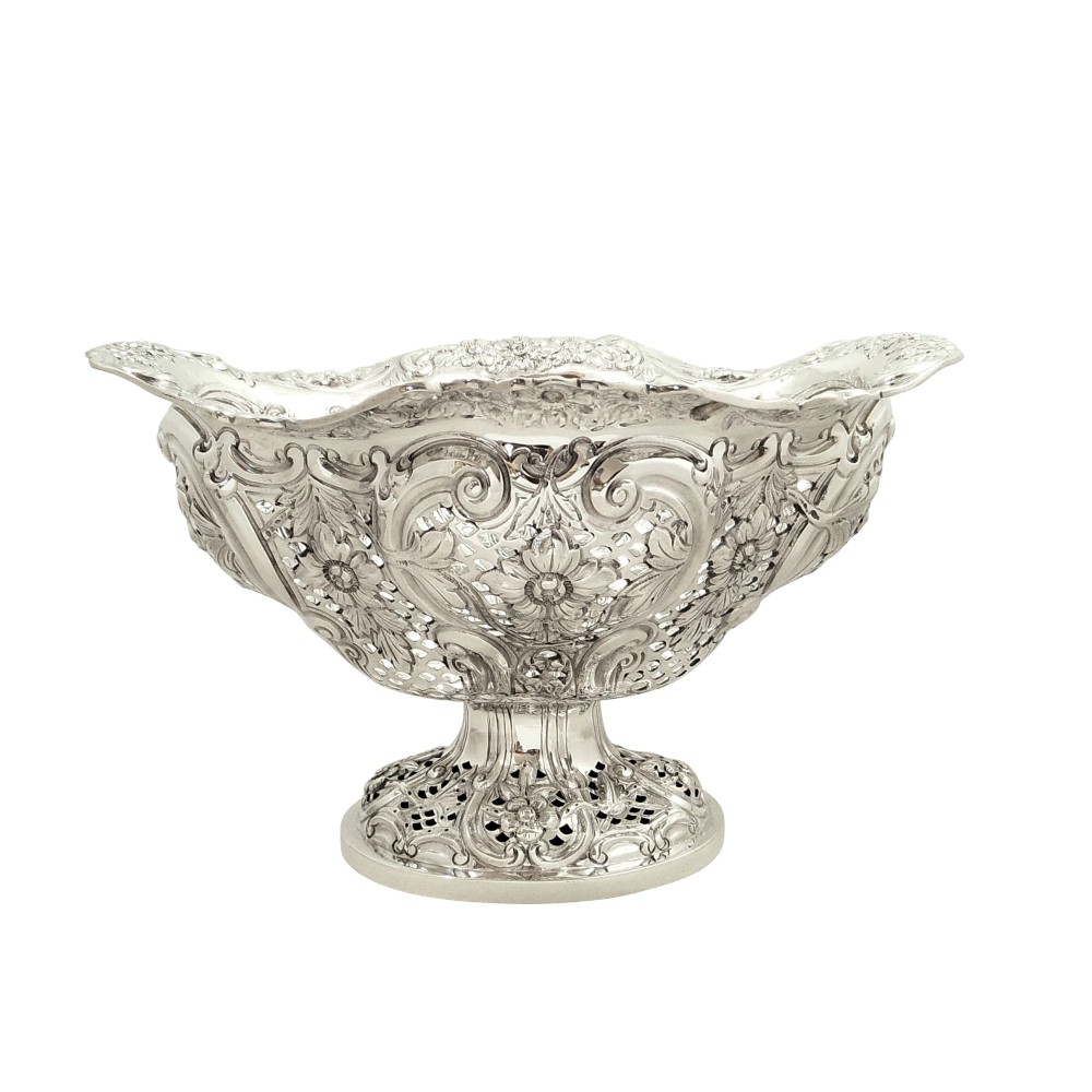 Antique Victorian Sterling Silver Pierced Bowl / Dish 1892