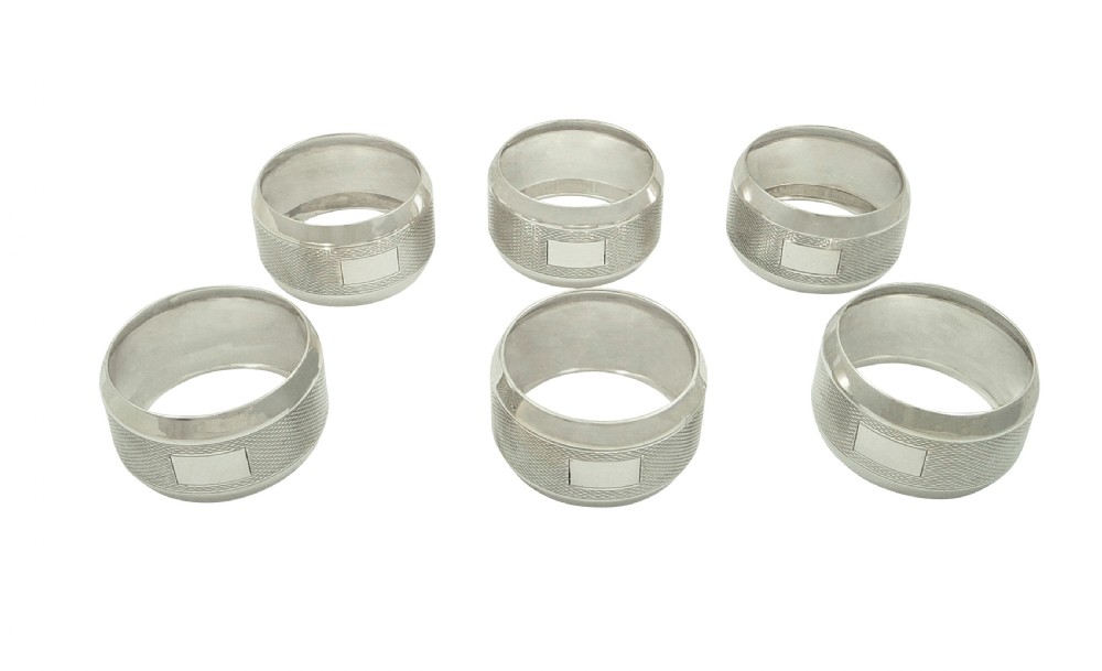 Set of 6 Antique Sterling Silver Napkin Rings in Case 1931 View II