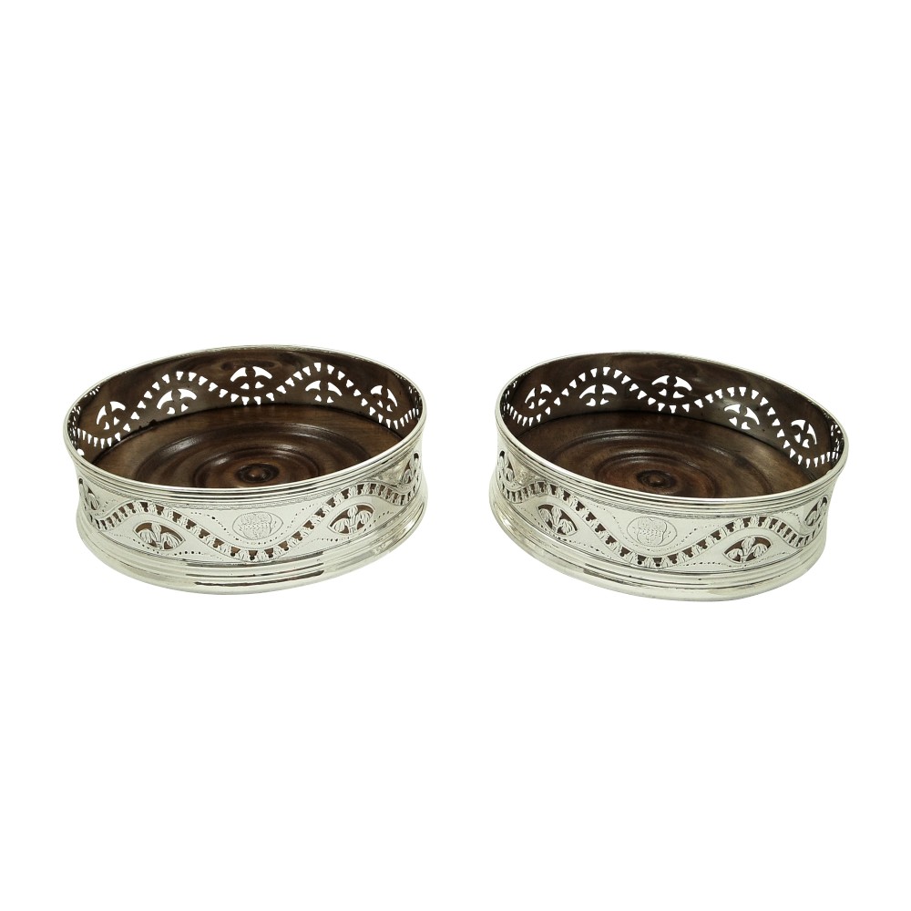 Pair of Antique William IV Sterling Silver Wine Coasters 1835