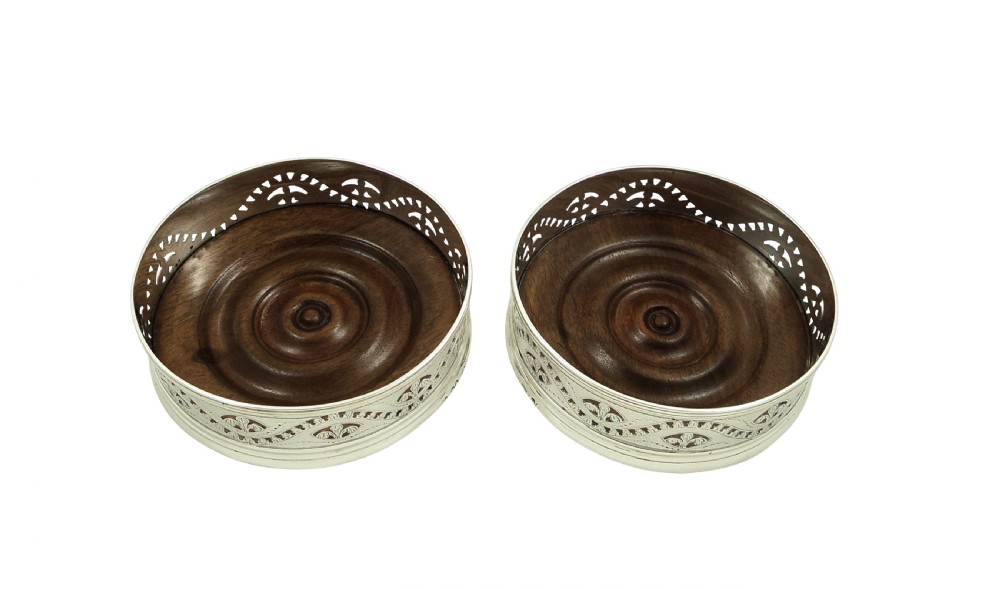 Pair of Antique William IV Sterling Silver Wine Coasters 1835 View IV