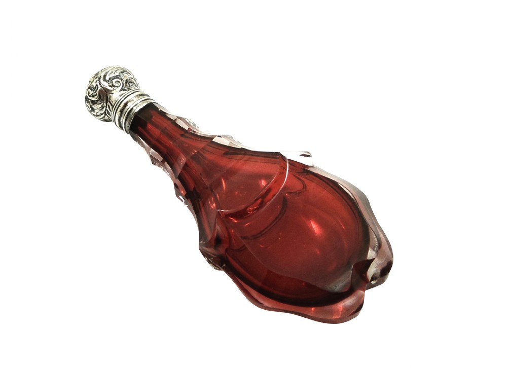Antique Silver & Cranberry Glass Perfume / Scent Bottle c1880 View IX