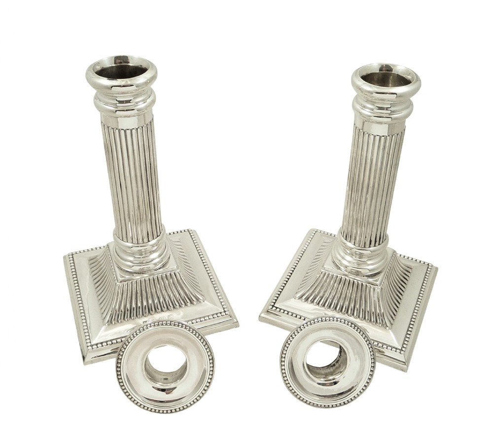 Pair of Antique Edwardian Sterling Silver Candlesticks in Case 1903 View III