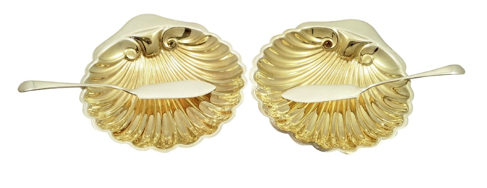 Pair of Antique Sterling Silver Shell Butter Dishes in Case 1919 View III