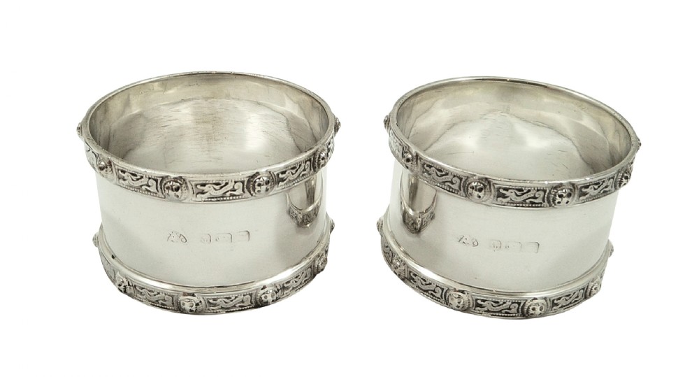 Pair of Antique Sterling Silver Napkin Rings in Case 1949 View III