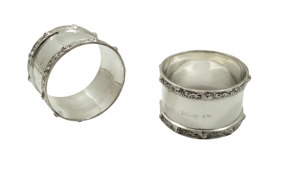 Pair of Antique Sterling Silver Napkin Rings in Case 1949 View VII