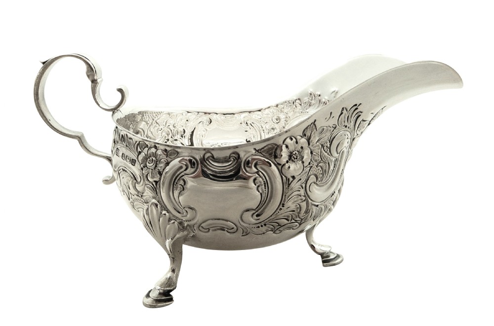 Pair of Antique Sterling Silver Sauce Boats / Gravy Jugs 1912 View V
