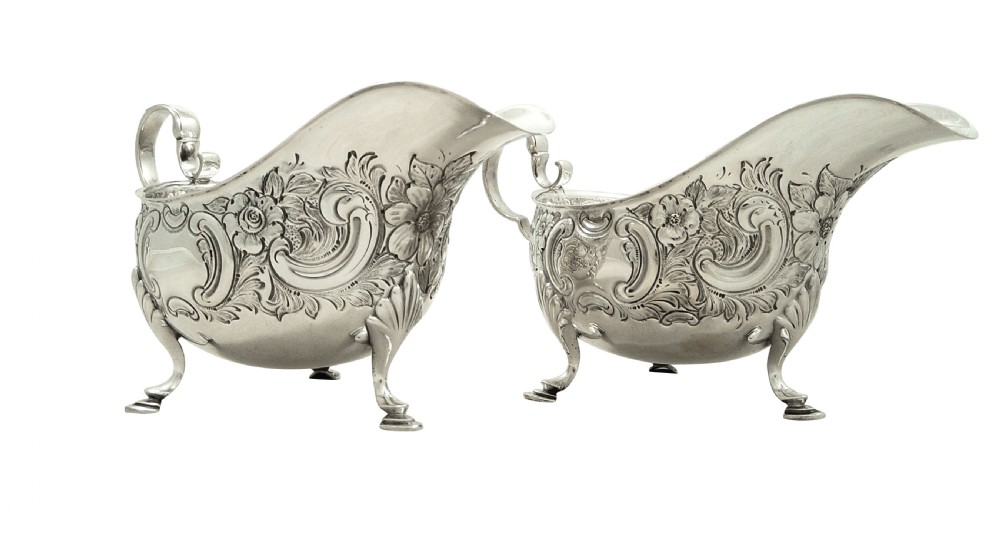 Pair of Antique Sterling Silver Sauce Boats / Gravy Jugs 1912 View VII