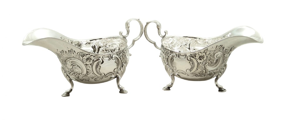 Pair of Antique Sterling Silver Sauce Boats / Gravy Jugs 1912 View IX