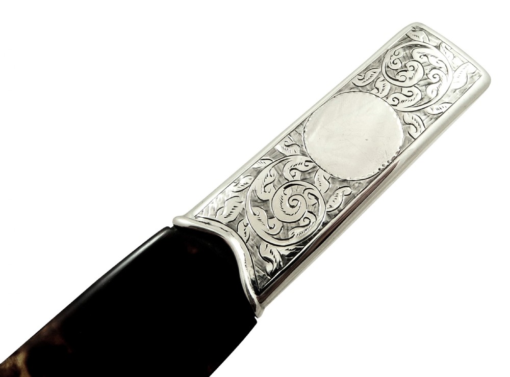 Antique Edwardian Sterling Silver & Tortoiseshell Page Turner / Paper Knife 1905 View V