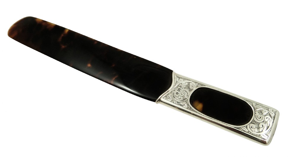 Antique Edwardian Sterling Silver & Tortoiseshell Page Turner / Paper Knife 1905 View VI
